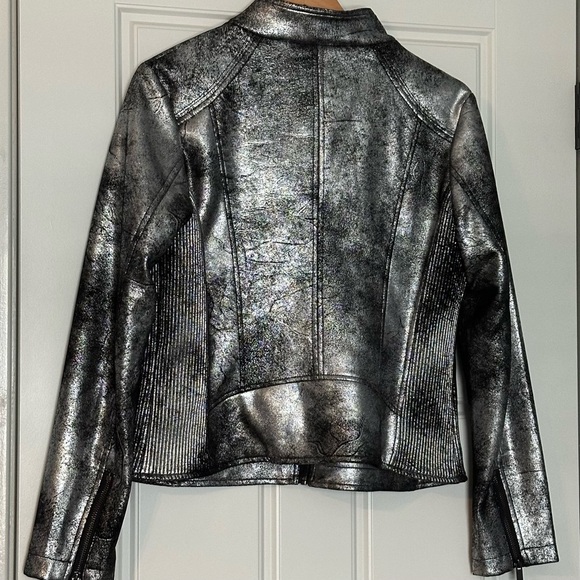 NWOT Rebecca Elliott Black and Silver Metallic Moto Jacket Size Large - Picture 4 of 4